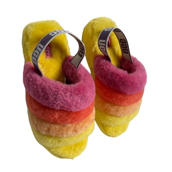 UGG Rainbow Women’s Fluff Yeah Slide Slipper Shoes - Picture 5 of 15
